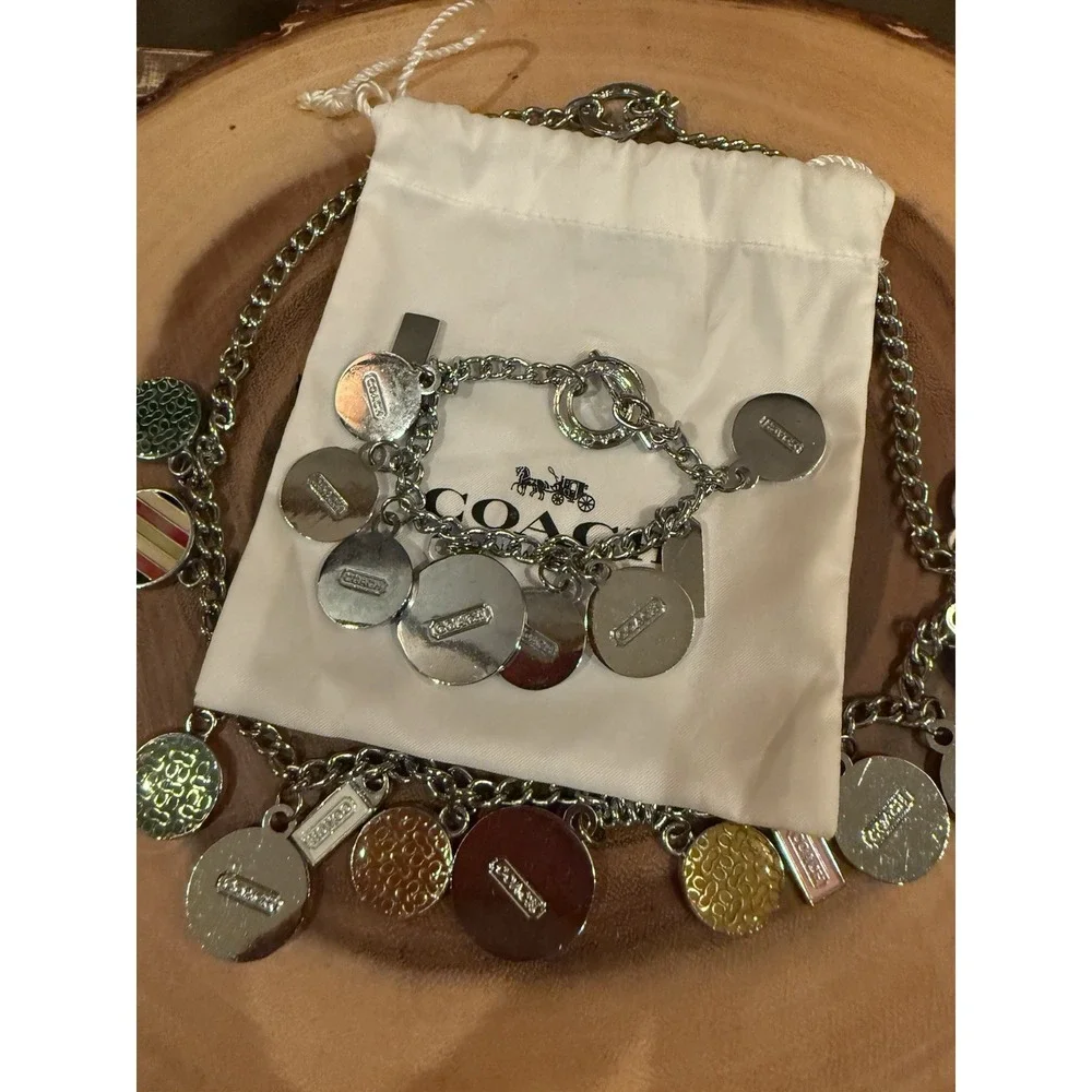 Vintage Y2K Coach Legacy stripe charm bracelet and matching necklace Enamel Rare